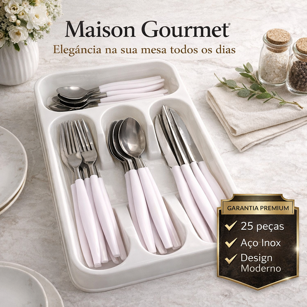 Conjunto talheres inox completo para cozinha kit talheres inox branco ...