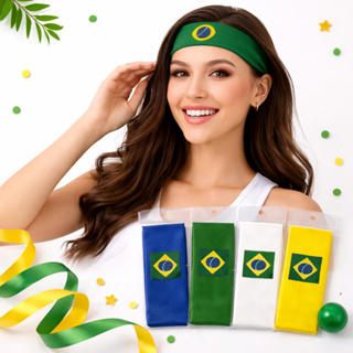 Kit 4 Faixas de Cabelo Brasil 🇧🇷 | Verde, Amarelo, Branco e Azul | Copa do Mundo em Oferta na Shopee