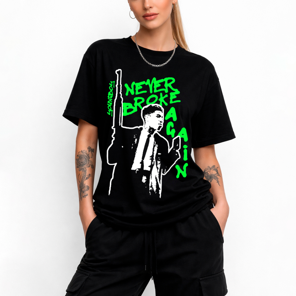 Camiseta Básica Unissex Vlone Never Broke Again Young boy