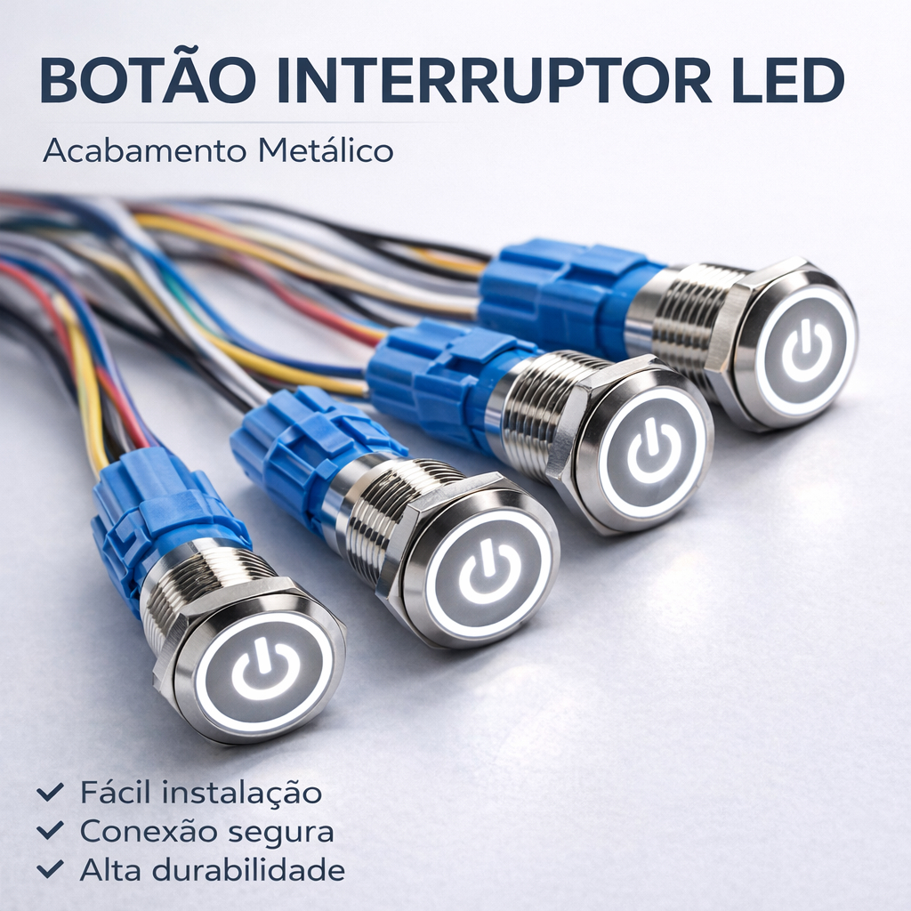 Botão On Off Inox 19mm Prata 220v 3a Com Led 12v | ENVIO RÁPIDO ...