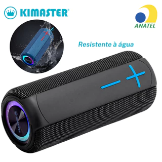 Caixa de Som Kimaster Resistente à Água 18W Bluetooth com LED RGB, Rádio FM e Bateria 10HR