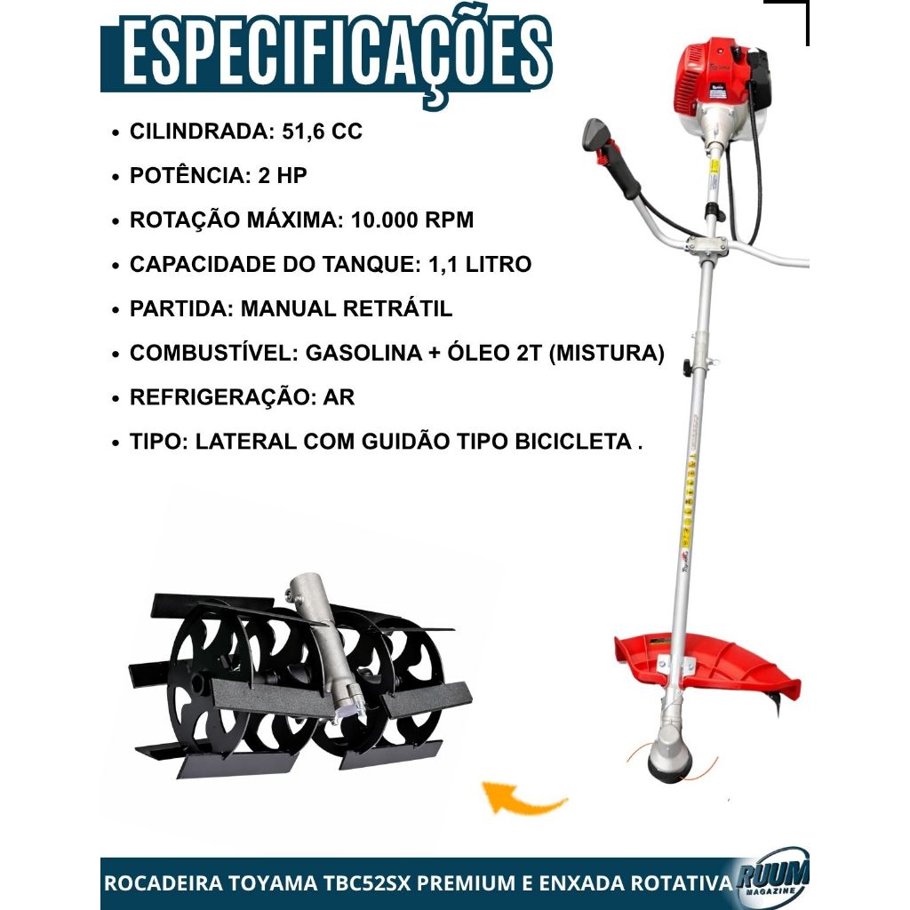 Roçadeira Toyama Bipartida TBC52X 51,6cc 2.1HP Premium com Enxada