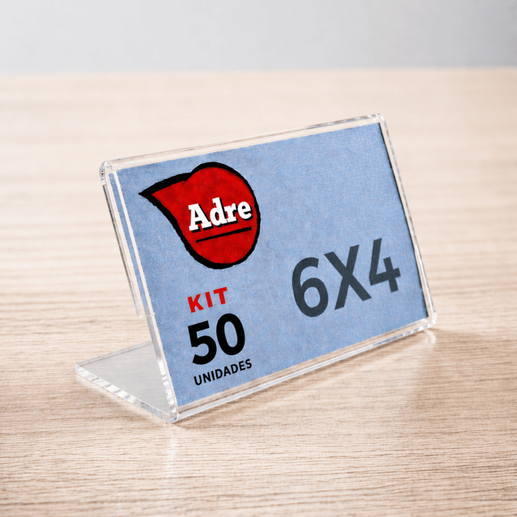 50 Displays L Expositor 6x4 Acrílico (PS) Etiqueta Porta Pre