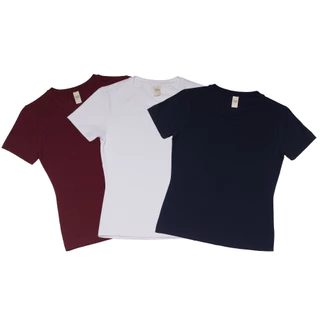 Kit 3 Blusa Feminina de Cotton Baby Look T-shirt
