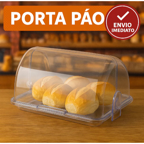 Porta Pão Cristal Armazenador Com Tampa Articulável Profissi