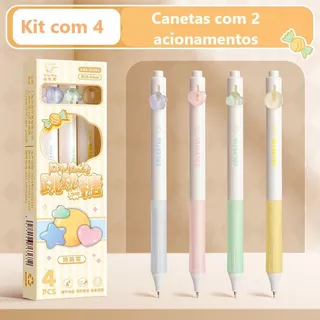 Kit 4 Canetas Gel Fofas 0.5mm Preta – Escrita Suave e Divertida WJ-5