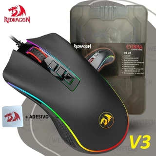 Mouse Gamer Redragon Cobra M711 V3 12400dpi 7 botões led RGB + cx plastica Com Fio Preto USB Origina