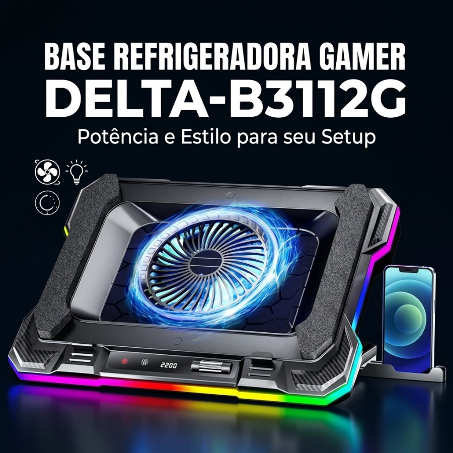 Base Resfriadora Gamer Ajustável Para Notebook RGB Cooler Pad ...