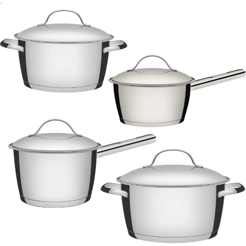 Kit Jogo de 4 Panelas Tramontina Allegra em Aço Inox com Fundo Triplo e ...