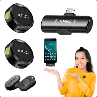Microfone Lapela Sem Fio Kaidi Com Tipo-c ou Lightining Ideal para gravações, entrevistas, lives, vídeos e muito mais