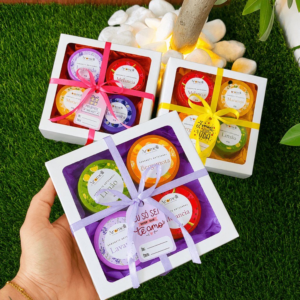 Kit Presente 4 Sabonetes Artesanais – Frutas Lavanda-Melancia