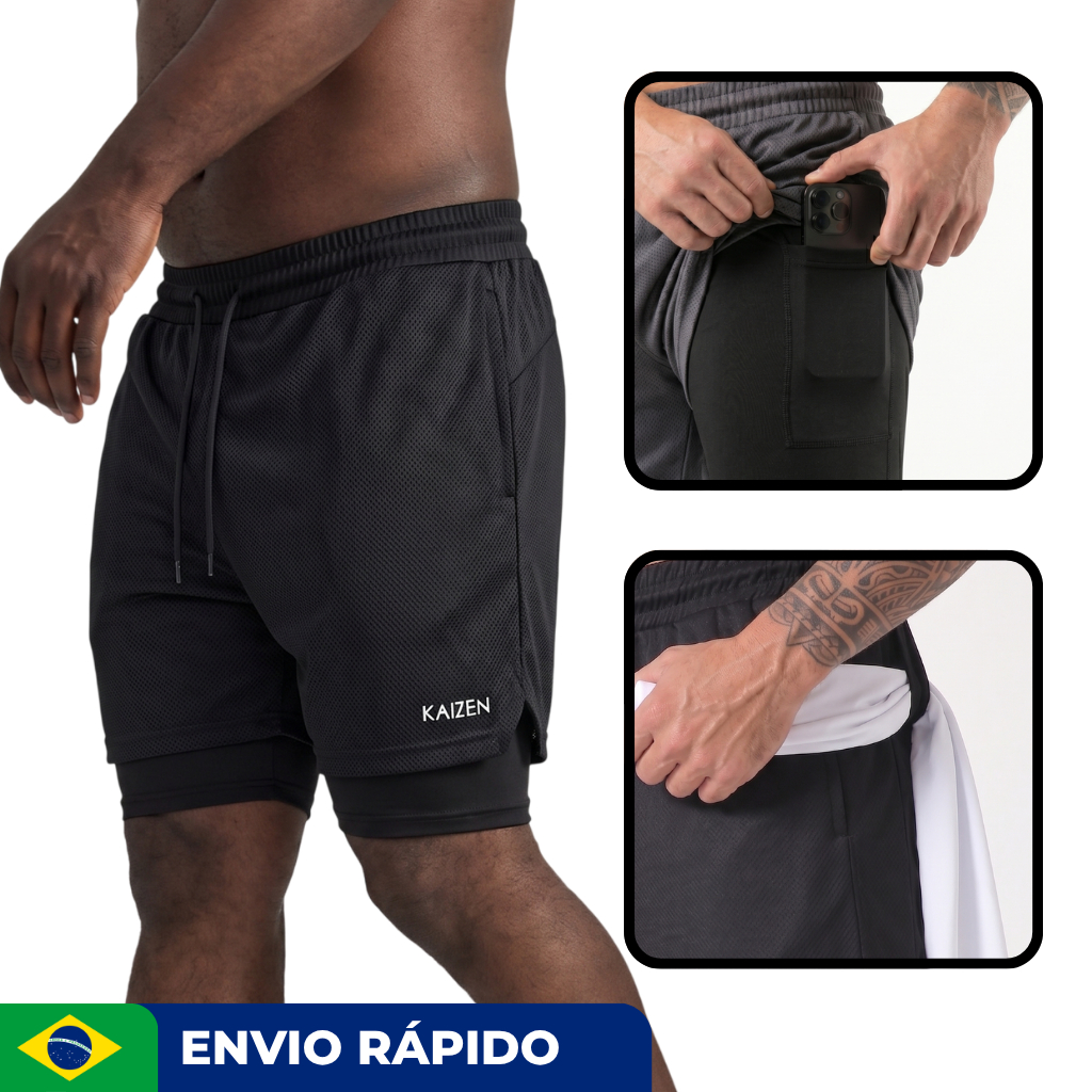 BERMUDA 2 EM 1 COMPRESAO CALÇAO PARA ACADEMIA e corrida masculino