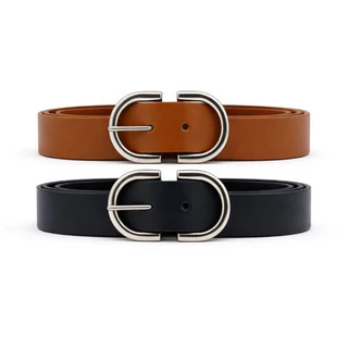 Kit 2 Cintos Feminino Fivela Prata Moda Invertida Elegante Largura 2,5cm - Aline
