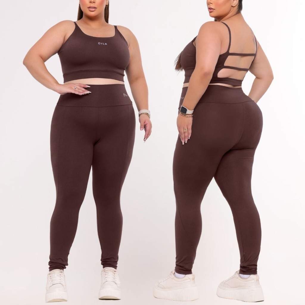 Conjunto Fitness Academia Plus Size Calça Legging Cintura Alta +