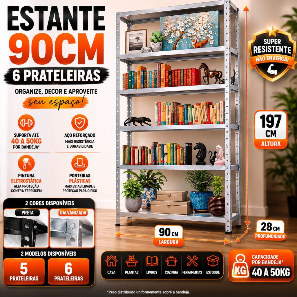 Estante Prateleira De Aço Multiuso Organizador 90cm