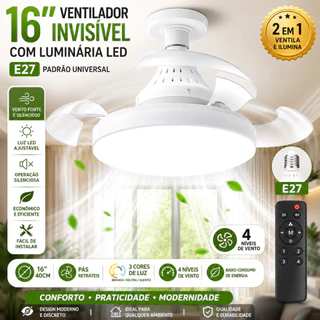 Ventilador de teto pequeno invisível com luz e controle remoto 16 Polegadas 40cm Silencioso para Quarto