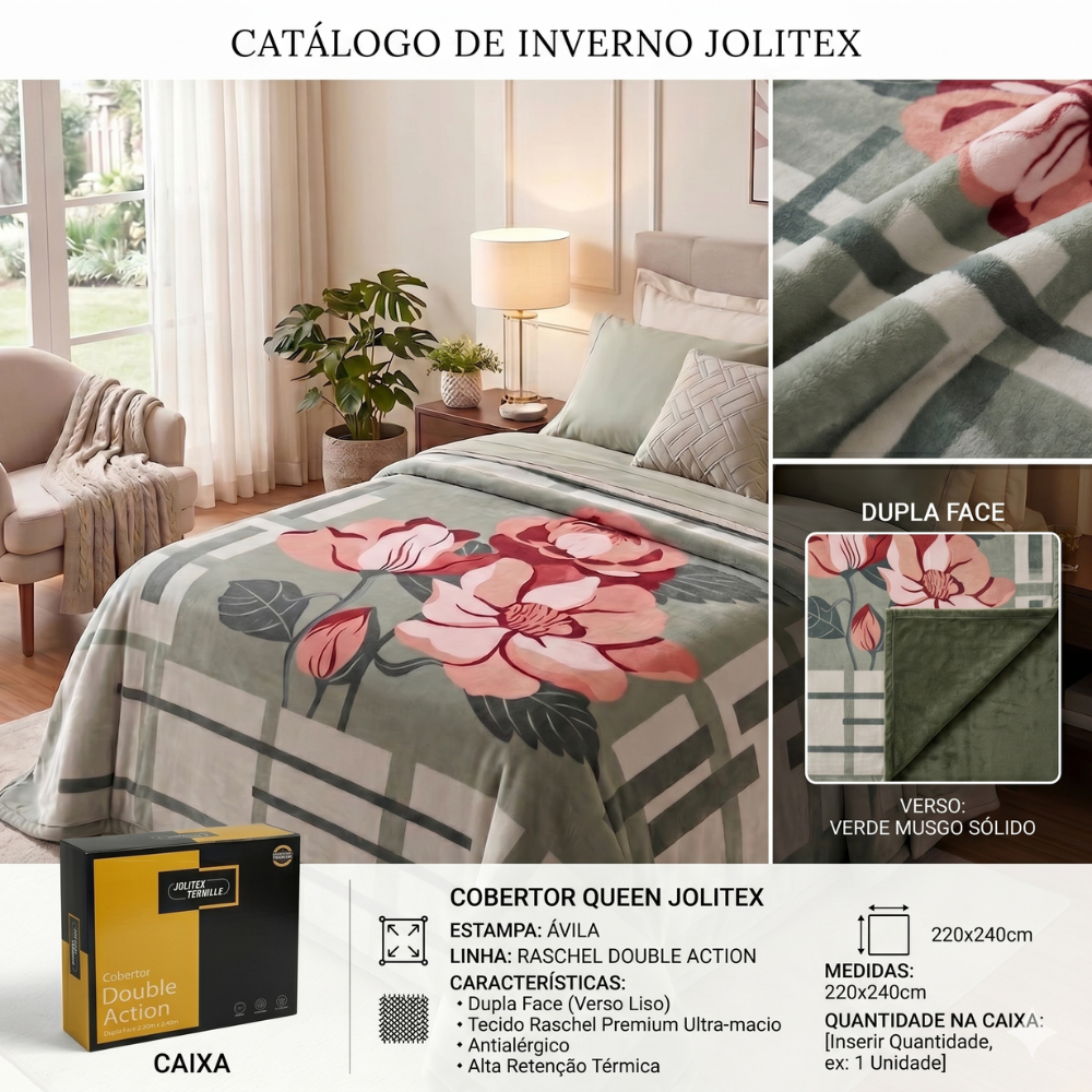 Cobertor Queen Jolitex Raschel Double Action Dupla Face 220x240cm