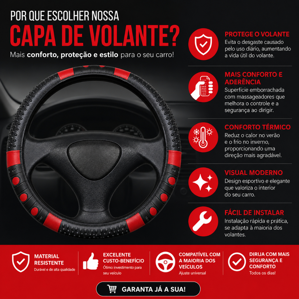 Capa de Volante com Massageador Universal Todas as Cores e Modelos