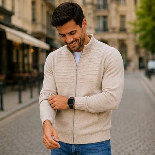Blusa De Frio Masculina Lã Casaco Masculino Com Bolso Jaqueta Ziper Tricot