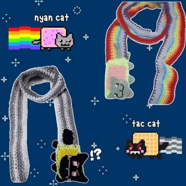 cachecol nyan cat croche kawaii coquette cutecore decora kei arco