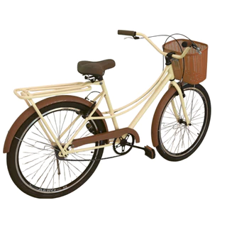 Bicicleta Retrô Feminina Aro 26 Beach Rios tipo ceci XTBK com Acessórios e Cestão e Bagageiro- Branco e café
