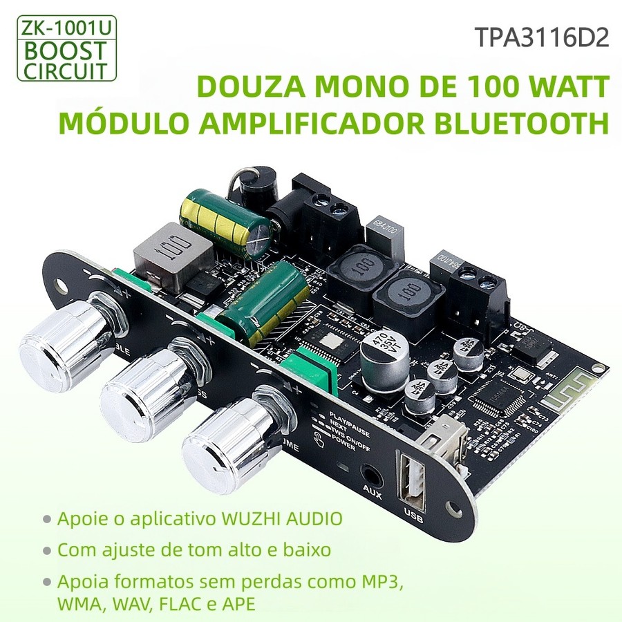 SIENWINY ZK-1001U amplificador automotivo modificado amplificador automotivo mono com Bluetooth 5.3 100W