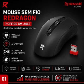 Mouse Sem Fio Redragon BM-2463 4000 DPI Wireless 2.4GHz Original NF Garantia USB