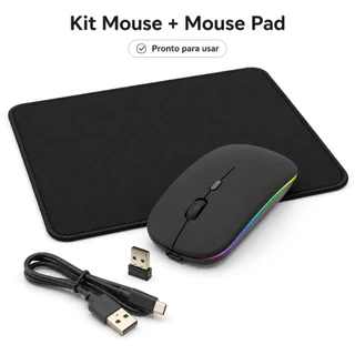 Kit Mouse Sem Fio Recarregável Bluetooth 2.4GHz LED RGB + Mouse Pad