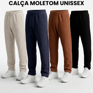 Calça de Moletom Reta Unissex Peluciada Masculina Feminina Flanelada