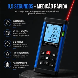 Trena Laser Medidor Digital Portátil Display Medição Comprimento Área Volume Nível Régua Precisão