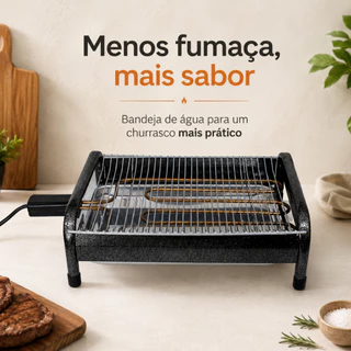 Churrasqueira Elétrica Portátil Com Pés em Alumínio 110v Grande Anti Fumaça 1600w 40cm Grill Gourmet