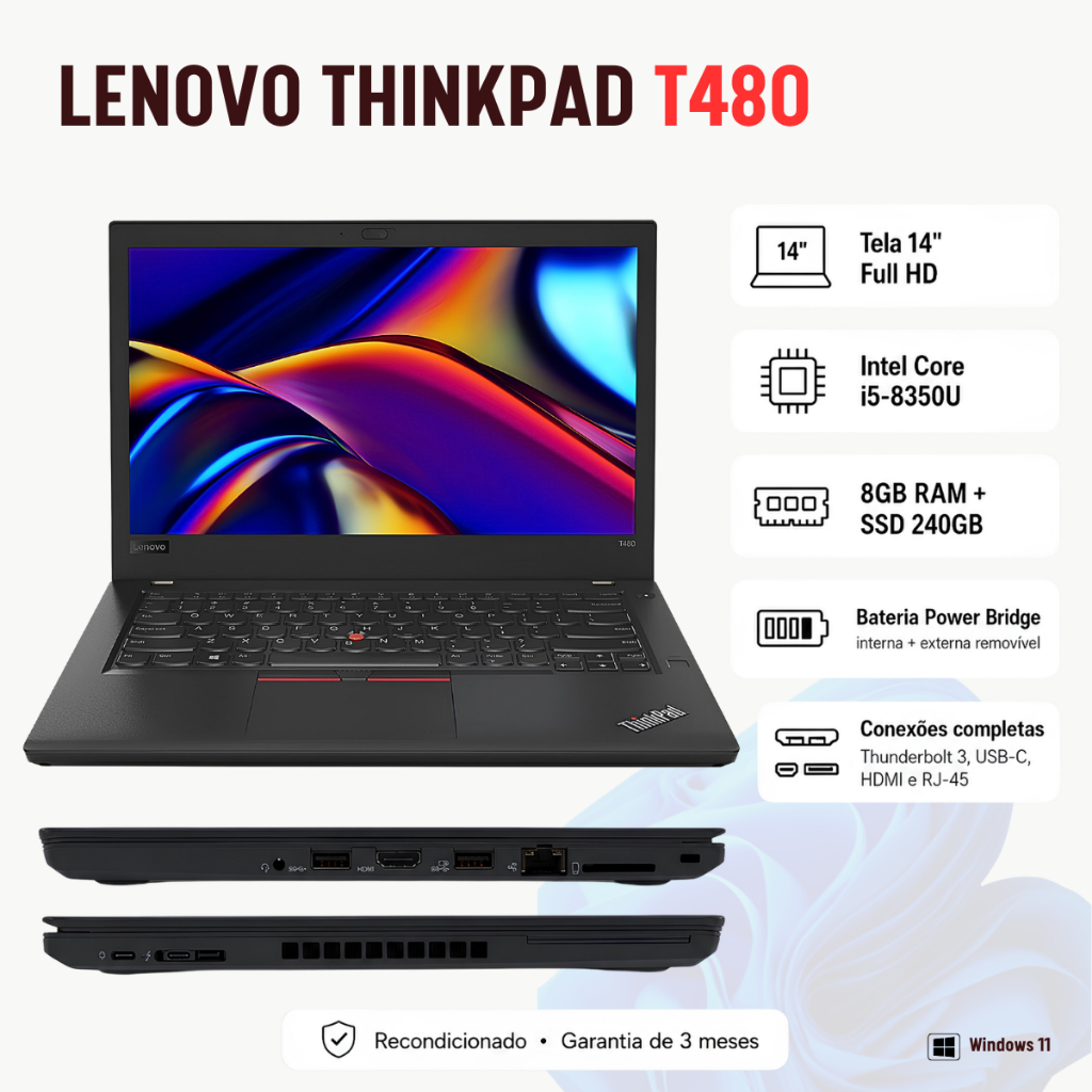 Notebook Lenovo ThinkPad T480 Tela 14
