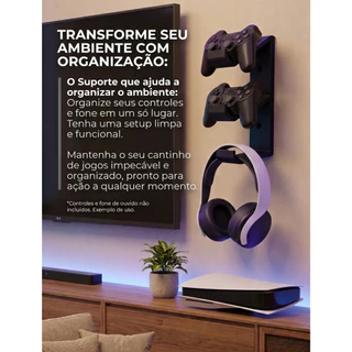 Suporte De Parede P/ 2 Controle Ps5 Ps4 Ps3 Xbox + Headset