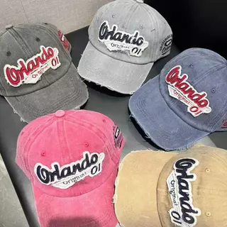 Boné Solar de Beisebol Vintage Lavado Desgastado Aplique Letras Orlando Unissex Ajustável Estoque Disponível Diversas Co