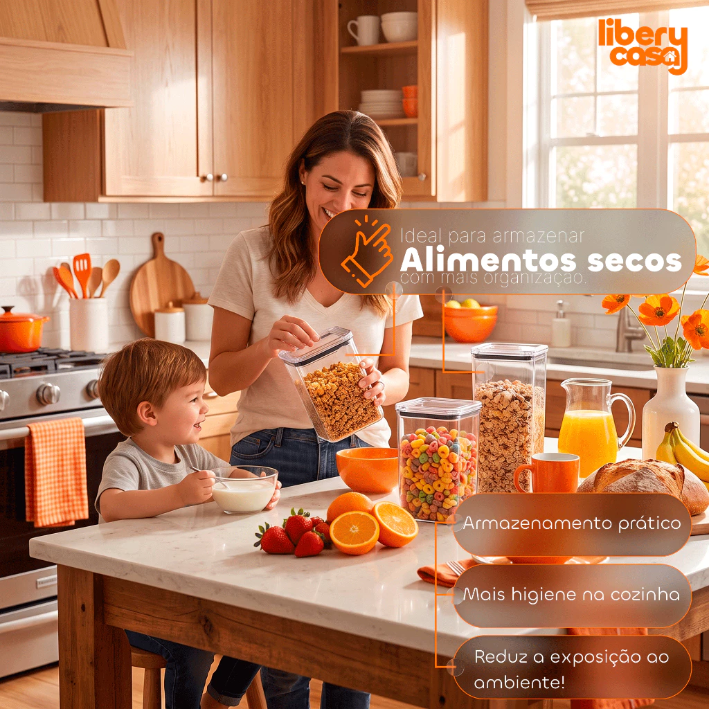 Jogo com 6 Potes Hermético 1,1 Litro Armazenar Alimento Organizar Libery Casa - Imagem 3