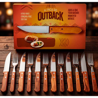 Talheres para Churrasco Jumbo Wooden Faca Tipo Outback Cabo de Madeira Conjunto