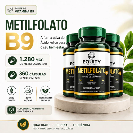 Metilfolato Ativo 5 MTHF B9 1280mcg 120 Cápsulas Folato Vitamina B9 Equity Nutrition