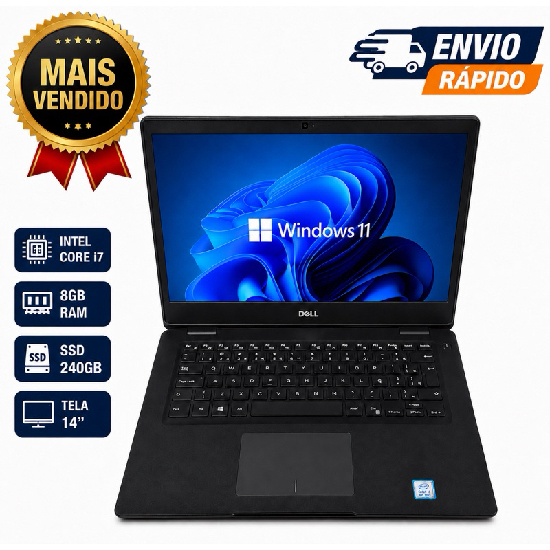 Notebook Dell Core I7 8ª Geração 8GB/16GB de Memória ram e 240GB