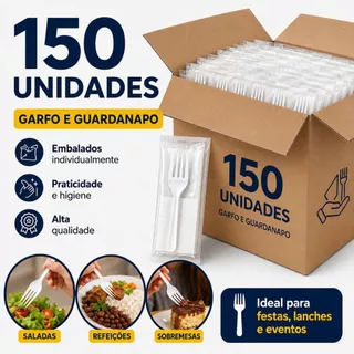 Garfo Refeição Reforçada com Guardanapo Descartável kit 50~150 unidades