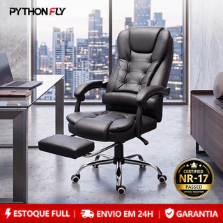 Cadeira de Escritório Presidente Reclinável com Apoio para os Pés President office Chair Preta