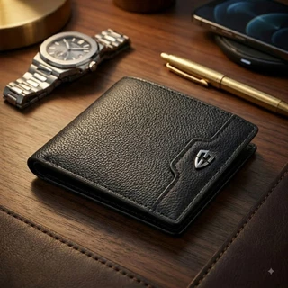 Carteira Masculina Couro Sintético com Zíper Porta Cartões Porta Documento Dobrável Slim Elegante