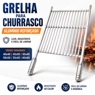 Grelha para Churrasco Alumínio Reforçado Vários Tamanhos 40x40 a 60x60 Churrasqueira Pegadores Leve