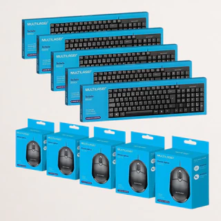 Kit Teclado e Mouse Multilaser USB ABNT2 5 Unidades Preto Completo