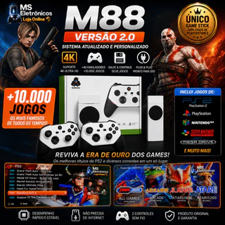 Game Stick M88 Original com Playstation 2 Sistema Atualizado MS 2.0 128GB +2 Controles Recarregáveis
