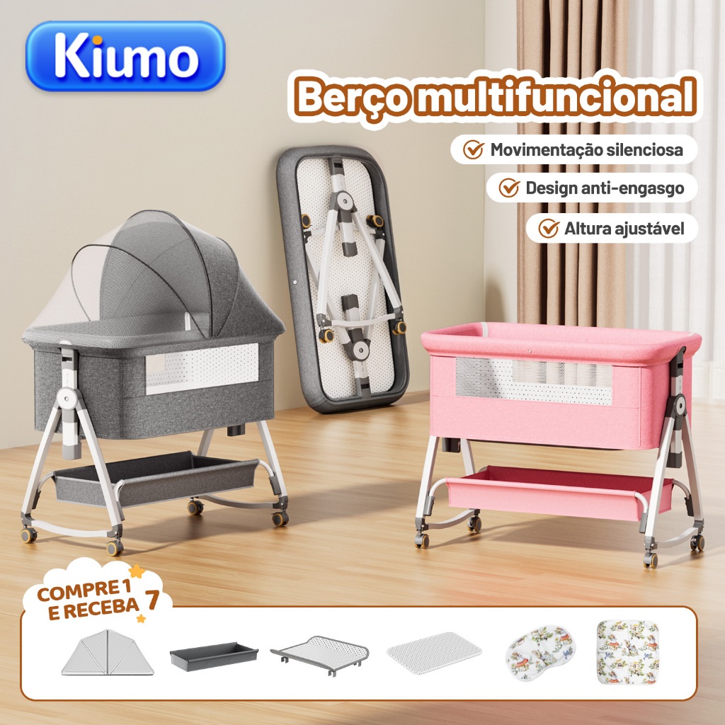 Kiumo Berço Bebê Portátil Multifuncional Moisés Co-Leito Co