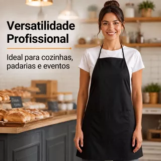 Avental de Cozinha Tactel Liso com Bolso Ajustável Corpo Inteiro Secagem Rápida Padaria Salão