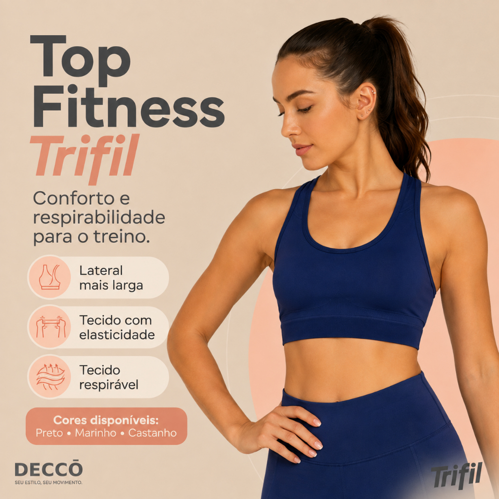 Top Trifil Feminino Fitness Respirável Leve Confortável Para Treino Academia