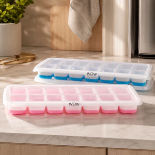 Kit 2 Forma De Gelo Fundo Silicone 14 Cubos Tampa Rígida