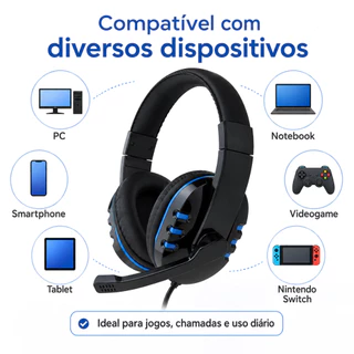 Headset Gamer com Microfone 3,5mm para PS4 Xbox PC Som Estéreo Driver 40mm Cabo 1,5m Fone de Ouvido para Jogos