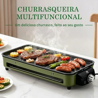 Churrasqueira Elétrica Multifuncional Grill Portátil 1500W 127V 220V 2 em 1 Sem Fumaça Para Casa Apartamento Viagem
